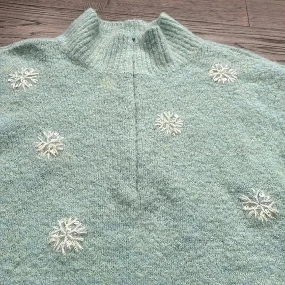 Talbots | Light  blue wool blend embroidery and beaded sweater - Picture 6 of 12
